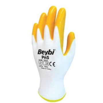 Beybi Pn5  Poly Örme Nitril Eldiven - SArı-Beyaz - 9