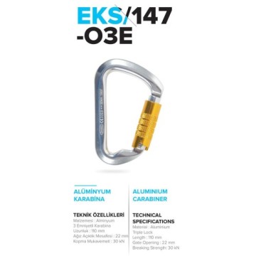 Üç Emniyetli Alüminyum Karabina 22 mm