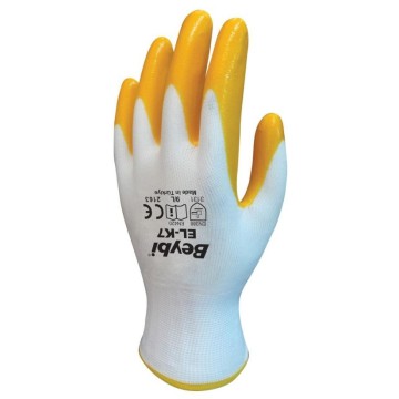 Eldiven Beybi Pn7 (ELK-7)  Poly Örme Nitril - No 10 - Sarı-Beyaz